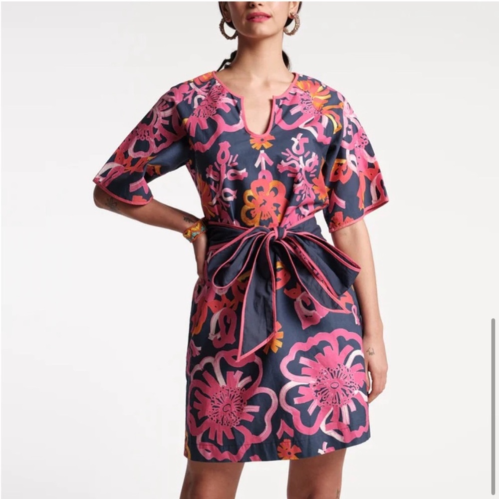 NWT FRANCES VALENTINE Doris Gerbera Floral Print Belted Mini Dress